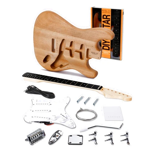 Fesley DIY Electric Guitar Kit with Mahogany Wood Body/Neck, 6 Strings Electric Guitars, DIY Guitar Kit with Techwood Fretboard,SSS Pickups,ST Style Beginner Guitars, Build Your Own Guitar Kit,Natural