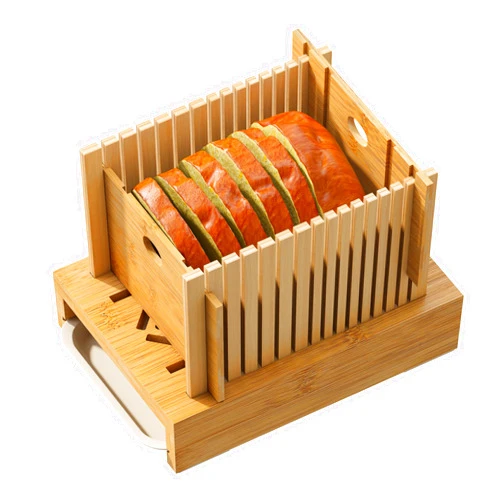 FILWH Bread Slicer Bamboo Wood with Crumb Tray Adjustable Bread Slicing Guide Foldable Compact Cutting Board Easily Cut Homemade Cake Bread