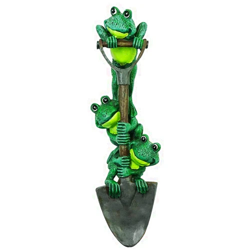 DreamsEden Frog Garden Statue Lawn Ornament Decor, 3 Cute Frogs Figurines on a Shovel, Fairy Outdoor Patio Yard Decorations