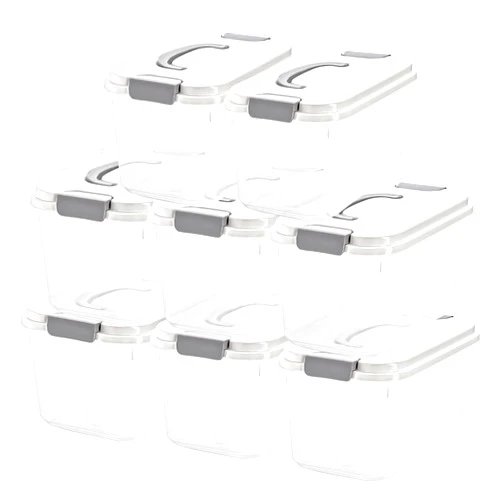 Elsjoy Set of 8 Plastic Storage Bins, 5.5 Quart Clear Storage Latch Box with Lids, Stackable Organizing Bins Lidded Storage Container for Snacks, Cosmetics