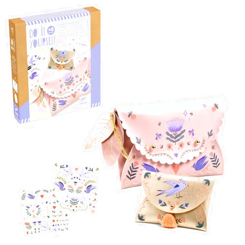 DJECO DIY Sweet Fashionista Pouches - Craft Your Own Fashion Purse - Arts & Crafts for Little Ones - Fun & Creative for Family & Friends, Trendy Fashion, Cute Purse, Creative Kit for Children 6+ Years
