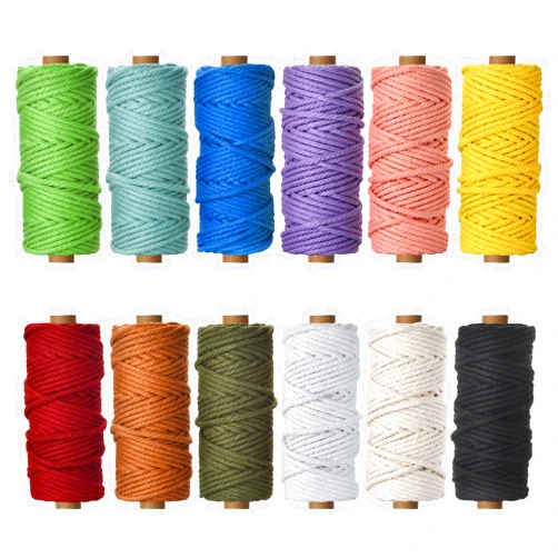 Hdviai 5mm x 396 Yards Macrame Cord - 12 Colors Natural Colored Macrame Cotton Cord Rope Kit - 4 Strand Twisted Cotton Rope for Wall Hanging，DIY Craft Making，Plant Hangers，Knotting Decorative Projects