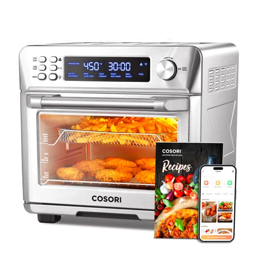 COSORI Smart 12-in-1 Air Fryer Toaster Oven Combo, Airfryer Convection Oven Countertop, Bake, Roast, Reheat, Broiler, Dehydrate, 75 Recipes & 3 Accessories, 26QT, Silver-Stainless Steel