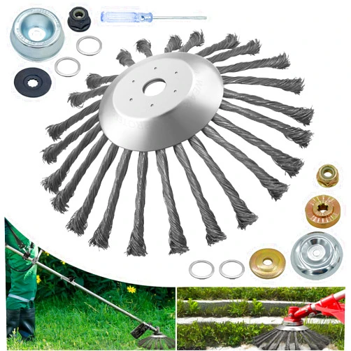 NeJesZoe 10 Inch Steel Wire Rotary Weed Brush Cutter Trimmer Head for Weed Cutter Eater, Unbreakable Wired Trimmer Blade, Weed Trimmer Eater Head with Adapter Kits for Moss Grass Rust Removal