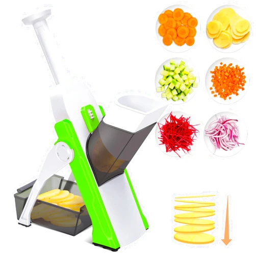 Masthome 5 in 1 Vegetable Chopper, Safe Mandoline Slicer,Professional Vegetable Slicer, Julienne&Dicer for Vegetables,Potato Slicer,Thickness Adjustable 0.1-8 mm Artifact Fast Meal Prep(Green)