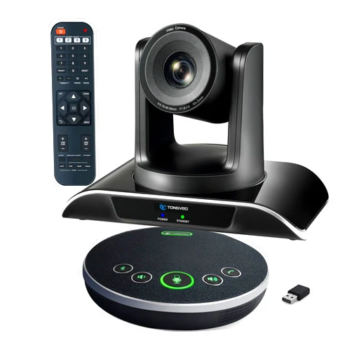 TONGVEO 10x Zoom Conference Room Video Camera System, All-in-One HD 1080P 60fps 10X Optical Zoom USB3.0 HDMI PTZ Camera and Bluetooth Conference Speaker with Microphones Bundle for Medium Room
