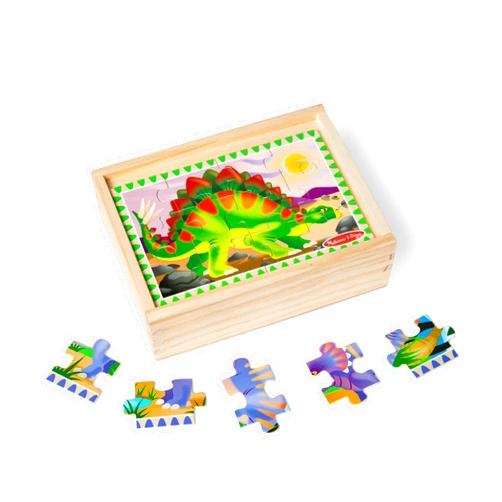 Melissa & Doug Dinosaurs 4-in-1 Wooden Jigsaw Puzzles in a Storage Box (48 pcs) - FSC Certified