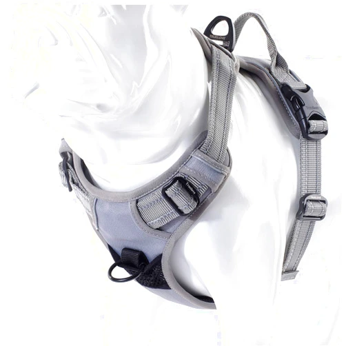 Juxzh Truelove Soft Front Dog Harness .Reflective No Pull Harness with Handle and 2 Leash Attachments Gray