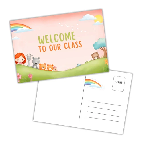 Mie Creations 50 Welcome to Class Postcards for Students, 4x6 inch Welcome Back to School Postcards from Teachers for Students, Kids for Pre School, 1st, 2nd Grade, Kindergarten- Fun Animals Cards