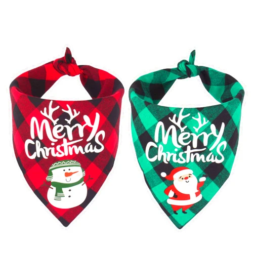 ADOGGYGO 2 Pack Dog Bandana Christmas Classic Buffalo Plaid Dog Scarf Pet Triangle Bibs Christmas Costume Accessories for Small Medium Large Dogs Cats Pets (Red & Green)