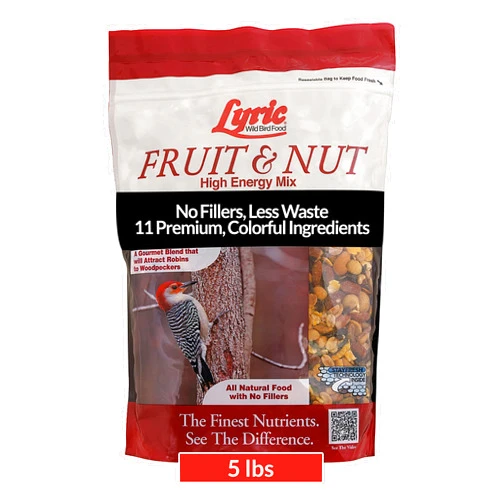 Lyric Fruit and Nut Wild Bird Seed - High Energy Wild Bird Food Mix - Attracts Woodpeckers, Chickadees & Other Songbirds - 5 lb bag