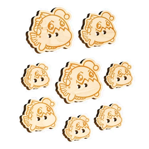 Sniggle Sloth Kawaii Anglerfish Wood Buttons for Sewing Knitting Crochet DIY Craft - Medium 1.00 Inch (7pcs)