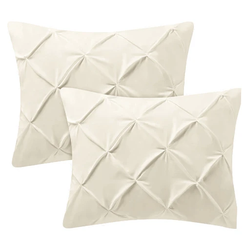 Kotton Culture Set of 2 Pillow Shams Pinch Pleated 100% Egyptian Cotton 600 Thread Count Cushion Cover Protector Premium Hotel Quality Bedding (Ivory, 20