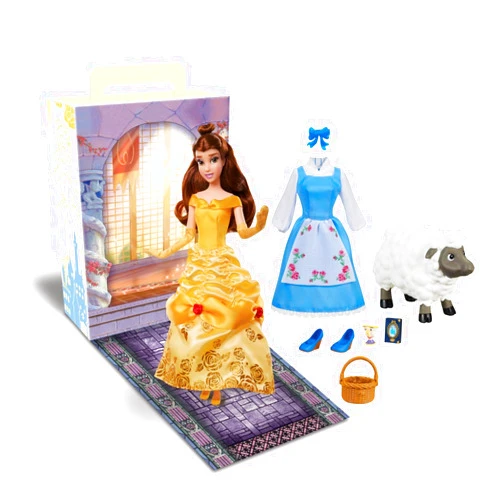 Disney Store Official Princess Story Doll (Belle from Beauty and The Beast) 11 Inches, Includes Coloring Book, Additional Dress Princess Doll in Classic Outfit Princess Toys for Girls