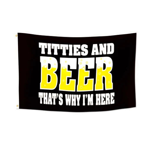 Bolcagob Titties and Beer That's Why I'm Here Funny Flag 2x3FT Double Printed Oktoberfest Decorative Flag Outdoor Tapestry Dorm Room Home College Decor 2 Shiny Brass Grommets 100% Polyester (2x3FT)