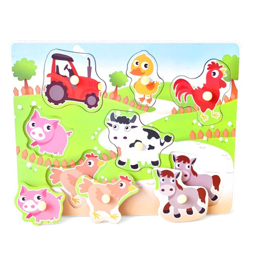 Z MAYABBO Wooden Puzzles Farm Chunky Baby Puzzles Peg Board, Full-Color Pictures for Preschool Educational Jigsaw Puzzles, 7Pieces
