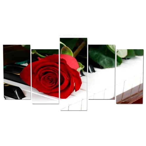 FPMVRTAYU 5 Pieces Canvas Wall Art Painting Red rose and piano Home Decoration Print On Framed Canvas Ready to Hang Picture Poster Artwork for Wall Decor