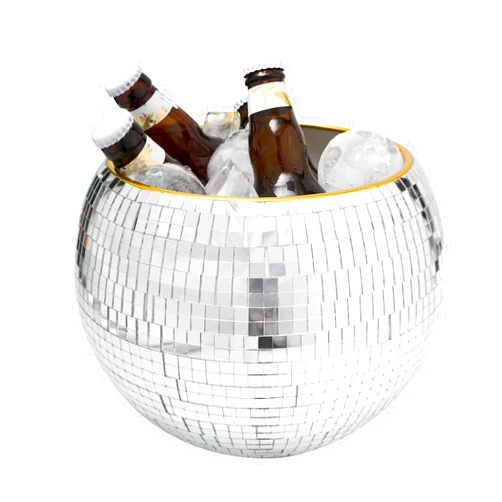 Wittolins Disco Ice Bucket for Cocktail Bar,Mirror Silver Disco Ball Decor,Retro Party Accessories,9.8 Inch Disco Ball Theme Party Decorations,Cooler for Wine Beer Champagne Ice Cold Drinks