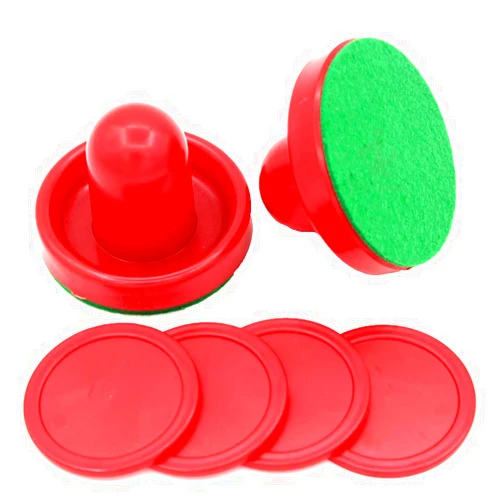 Lasenersm 1 Set Mini Air Hockey Pushers and Air Hockey Pucks Great Goal Handles Pushers Goal Handles Paddles Replacement Accessories for Game Tables 60 MM, Red(2 Strikers, 4 Pucks)