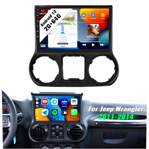 SIXWIN 2G+64G Android 13 Car Radio for Jeep Wrangler 2011-2014 Wireless Carplay Android Auto 10.1 inch Touch Screen Car Radio with Bluetooth GPS Navigation WiFi HiFi FM RDS Backup Camera MIC