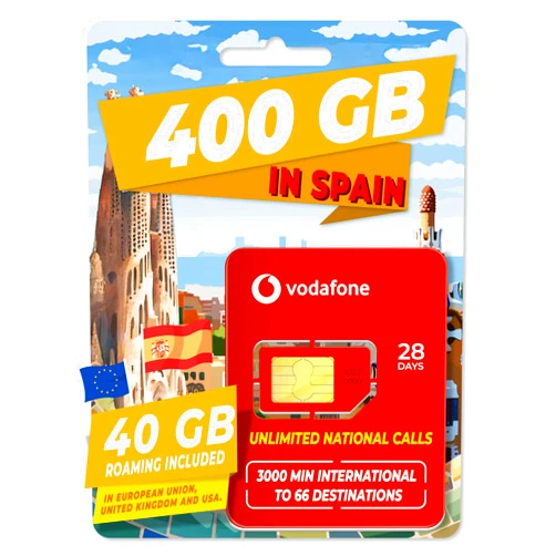 Tour Tech Vodafone Spain Prepaid SIM Card 35GB in Spain and 12GB in The Rest of Europe, UK, Turkey | Online Activation only at www.tourtech .Shop | 5€ Balance