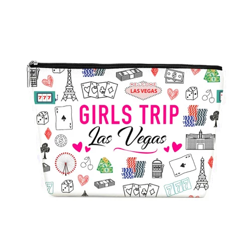 Henhesaha Las Vegas Girls Trip Makeup Bag, Las Vegas Souvenir Las Vegas Lovers Gift Los Angeles Travel Cosmetic Bag for Women Bestie Girls Weekend Birthday Christmas Bachelorette Party Friendship Gifts