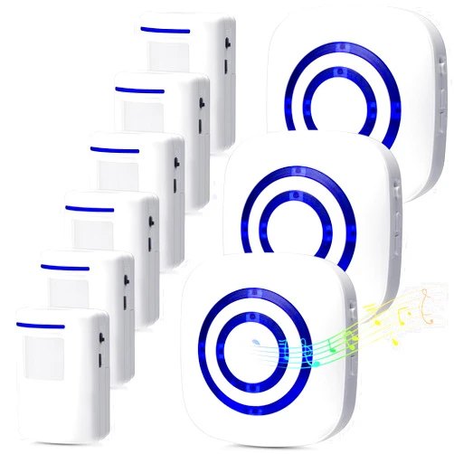 Mimorou Motion Sensor Alarm Wireless Driveway Alarm Indoor Home Motion Detector Long Range Security Alert Monitor System with 6 Sensor and 3 Receiver, 38 Chime Tunes and LED Indicators