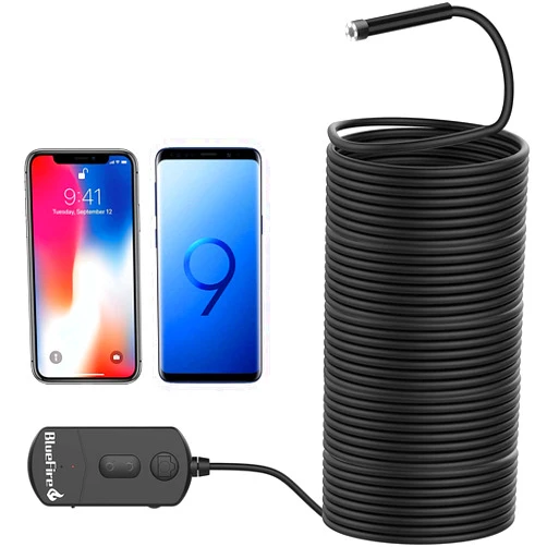 BlueFire Upgraded Super Long 1080P Semi-Rigid Wireless Endoscope, 2 MP HD WiFi Borescope Inspection Camera, Zoomable Focus 1800mA Battery Snake Camera for Android & iOS Smartphone Tablet (15M)