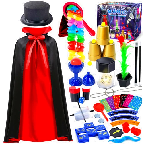 Heyzeibo Magic Kit, Magic Set with Instructions for Each Trick for Kids Ages 6 7 8 9 10 11 12, Magician Costume for Pretend Play, Boys & Girls