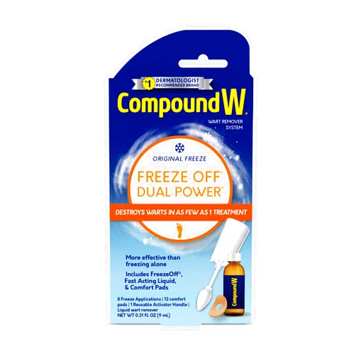 Compound W Dual Power for Large Warts, Freeze Off & Liquid Wart Remover, 8 Freeze Applications and 12 Comfort Pads