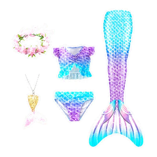Bxysxly Mermaid Tails for Swimming for Girls Kids Swimsuit Swimwear Bikini for 3-12 Year Old (No Monofin)