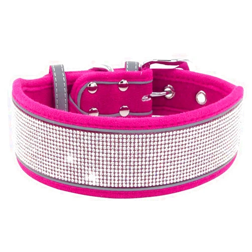 Bbmmayy Rhinestone Dog Collar Soft Comfortable Stylish Dog Collar with Bright Reflective Stripe Adjustable Diamond Crystal Pet Collar for Small Medium and Large Dogs (M fit Neck 15-19