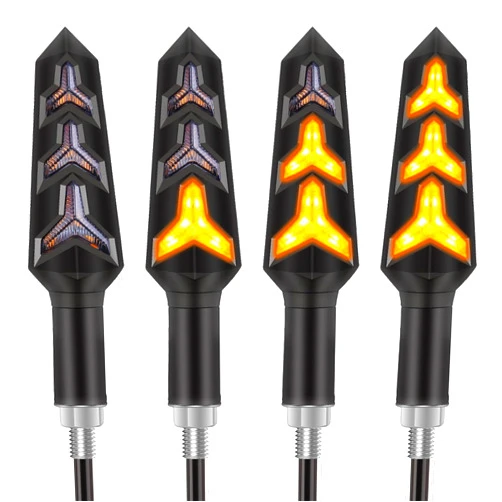 Kinstecks 4PCS Motorcycle Turning Indicators Flowing Turn Signal Lights 12V 12 LEDs Bulbs for Motorbike Scooter Quad Cruiser Off Road-Y Shape