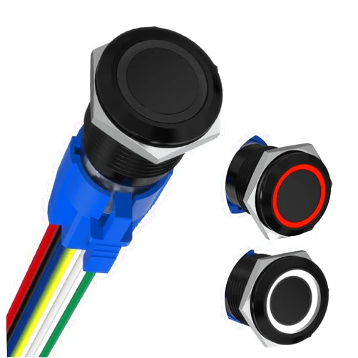 WERKI 19mm Latching Push Button Switch Dual-Color Led On Off Switch 12V Waterproof Black Finish Self-Locking for 3/4