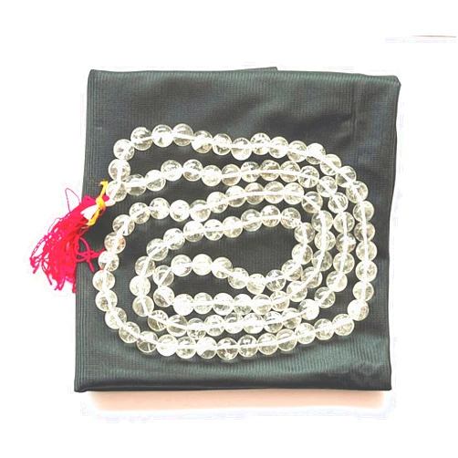 WholesaleGemShop CRYSTAL QUARTZ RARE HIMALAYAN ICE NIRVANA QUARTZ 8 MM 108 BEADS PRAYER JAPA MALA NECKLACE