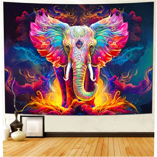 Heynvioo Psychedelic Elephant Tapestry Trippy Watercolor Elephant Wall Tapestry Aesthetic Colorful Cloud Tapestries Spiritual Meditation Tapestries Wall Hanging Decor for Home