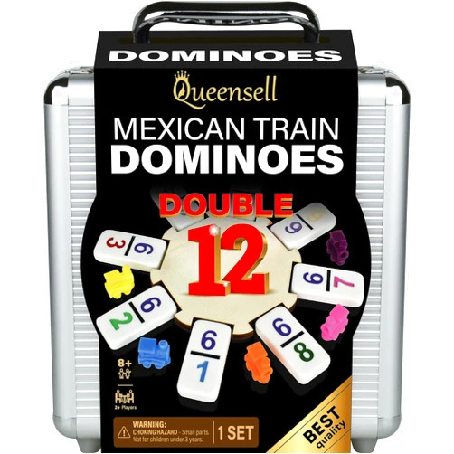 Queensell Mexican Train Dominoes Set with Numbers, Double 12 Dominoes Set for Adults, Mexican Dominoes Train Game - Board Games for Adults and Family - Travel Dominos Set 91 Tiles with Aluminum Case