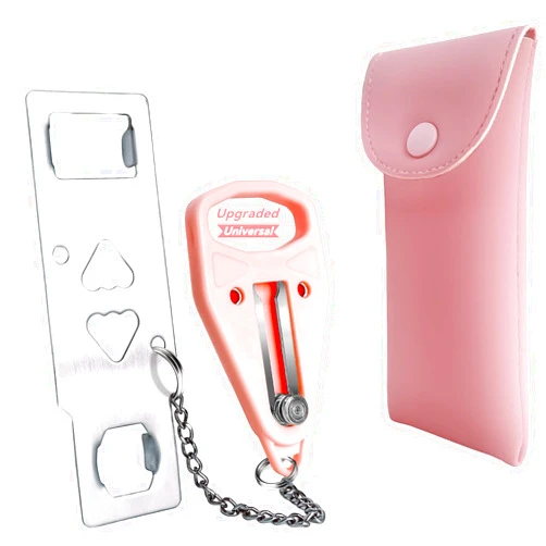 AceMining Portable Door Lock Home Security Door Locker Travel Lockdown Locks for Additional Safety and Privacy Perfect for Traveling Hotel Home Apartment College-Pink(1 Pack)
