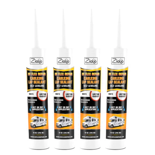 Ziollo RV Flex Repair Caulking Lap Sealant - Self Leveling EPDM Sealant for Rubber Roofs on Motorhomes, Trailers, Campers (White, 4-10 oz Tubes of RV Caulk)
