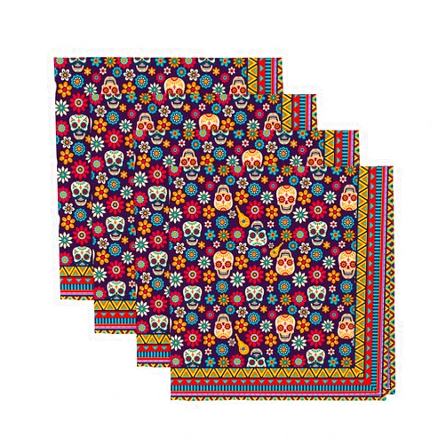 Horaldaily Dia de Muertos ClothNapkin 18x18 Inch, Day of The Dead Mexico Sugar Skulls Party Dinner Decoration Washable Napkins Set of 4