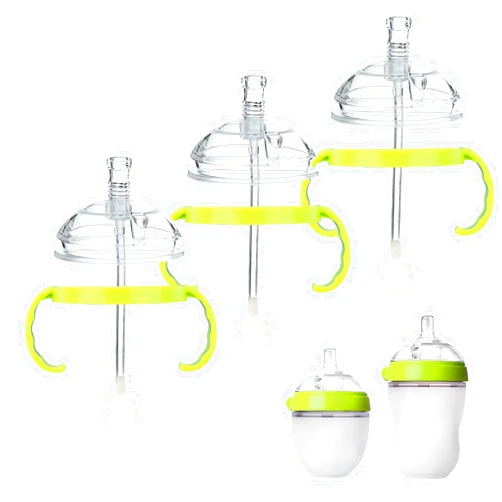 Giftophilia Straw Transition Cup Conversion Kit for Comotomo Baby Bottles, Soft Straw Top and Weighted Sippy Cup Kit with Handles, Set of 3
