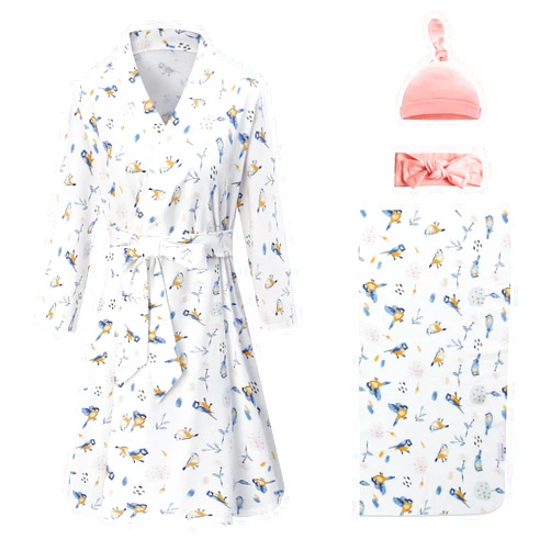 Miracle Baby Maternity Robe and Baby Swaddle Blanket, Matching Robe and Swaddle Set Mom and Baby, Hospital Labor and Delivery Gown