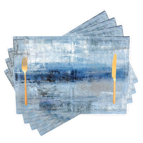 Kerton Stork Blue Gray Placemats Set of 4 Abstract Art Place Mats Indoor Modern Linen Table Placemats Washable Wipeable Waterproof Heat Resistant Kitchen Place Mats for Dining Tables, 18 X 12 Inch
