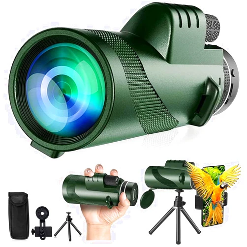 PhysioPhyx 80x100 Monocular-Telescope High Powered Monocular Low Night Vision Monocular for Smartphone Adapter Monocular Telescope Hunting Wildlife Bird Watching Travel Camping Hiking, Green-1