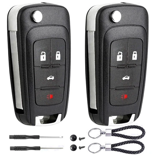 JJCHQ 2 Pack Flip Key Fob Case Shell Replacement 4 Button for Chevy Cruze Equinox Camaro Impala Malibu Sonic Buick Regal Verano Encore Lacrosse GMC Terrain 2010 2011 2012 2013 2014 2015 2016 2017 2018 2019