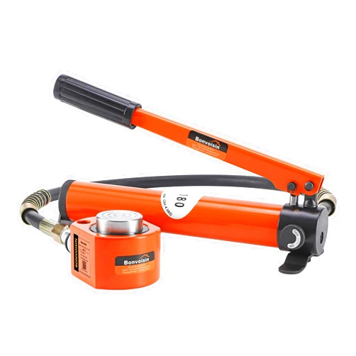 Bonvoisin 10T Hydraulic Ram Cylinder Jack Low Profile Porta Power Ram Single-Acting Mini Jack Ram with CP-180 Hydraulic Hand Pump 0.47