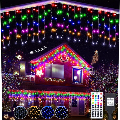 Lomotech 35Ft RGB Color Changing Icicle Lights - Waterproof Christmas Lights with 42-Key Remote for Holiday, Wedding, Party, Eaves, Outdoor & Indoor Decorations (Non-Connectable)