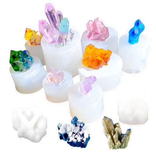 Allazone Crystal Resin Molds, 10 PCS Crystal Cluster Silicone Molds Quartz Rock Resin Mould for Resin Casting, Craft Keychain Necklace, Home Decoration