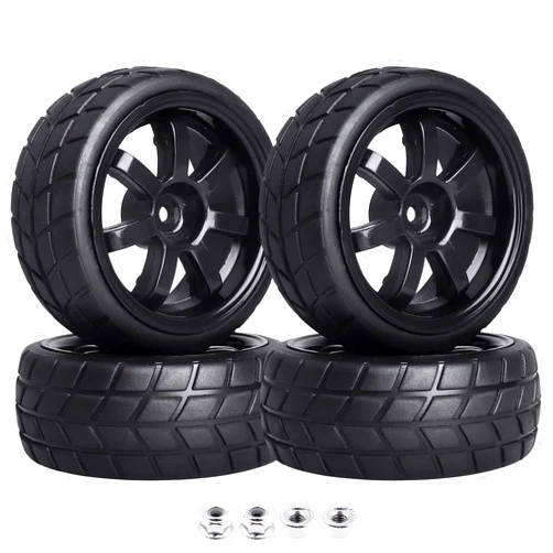 Hobbypark 4Pcs HobbyPark 26mm 1/10 RC Touring Car Tires & 12mm Hex Hub Wheel Rims 7 Spoke Foam Inserts for Redcat Racing HPI Tamiya HSP Exceed