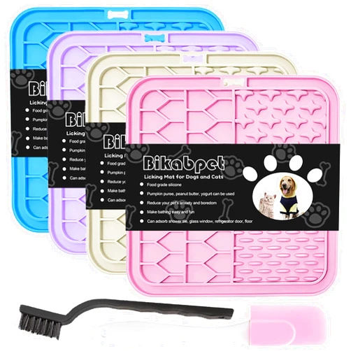 Bikabpet Lick Mat for Dogs and Cats，Cat Licking Pad with Suction Cups for Dog Anxiety Relief，Dog Peanut Butter Lick Pads for Dogs Perfect for Bathing Grooming,Slow Feeders for Dogs and Cats,4Pack